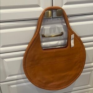 Anthropologie Tan Round Leather Shoulder Bag